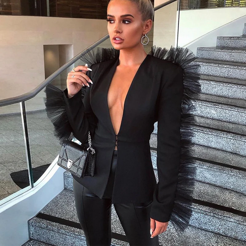 Articat Mesh Spliced Women Chic Suit Sexy Deep V Neck Blazer and Pants Set Autumn Elegant Office Ladies Jacket 2 Pieces Outfits
Articat Mesh Spliced Women Chic Suit Sexy Deep V Neck Blazer and Pants Set Autumn Elegant Office Ladies Jacket 2 Pieces Outfits