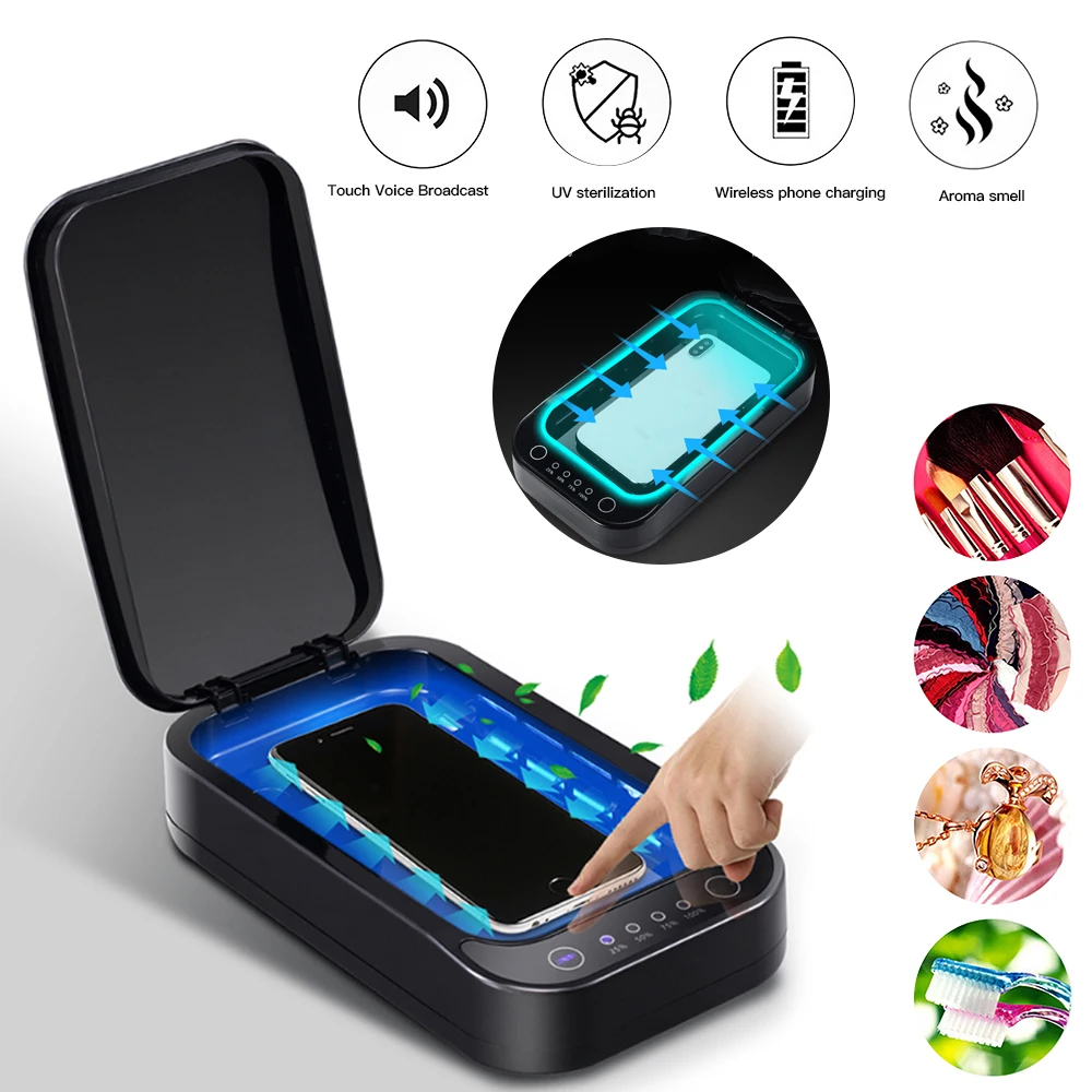USB Multifunction UV Lamp Phone Mask Jewelry Sterilizer Box Phones Cleaner Sanitizer Disinfection Box Wireless Charging
USB Multifunction UV Lamp Phone Mask Jewelry Sterilizer Box Phones Cleaner Sanitizer Disinfection Box Wireless Charging