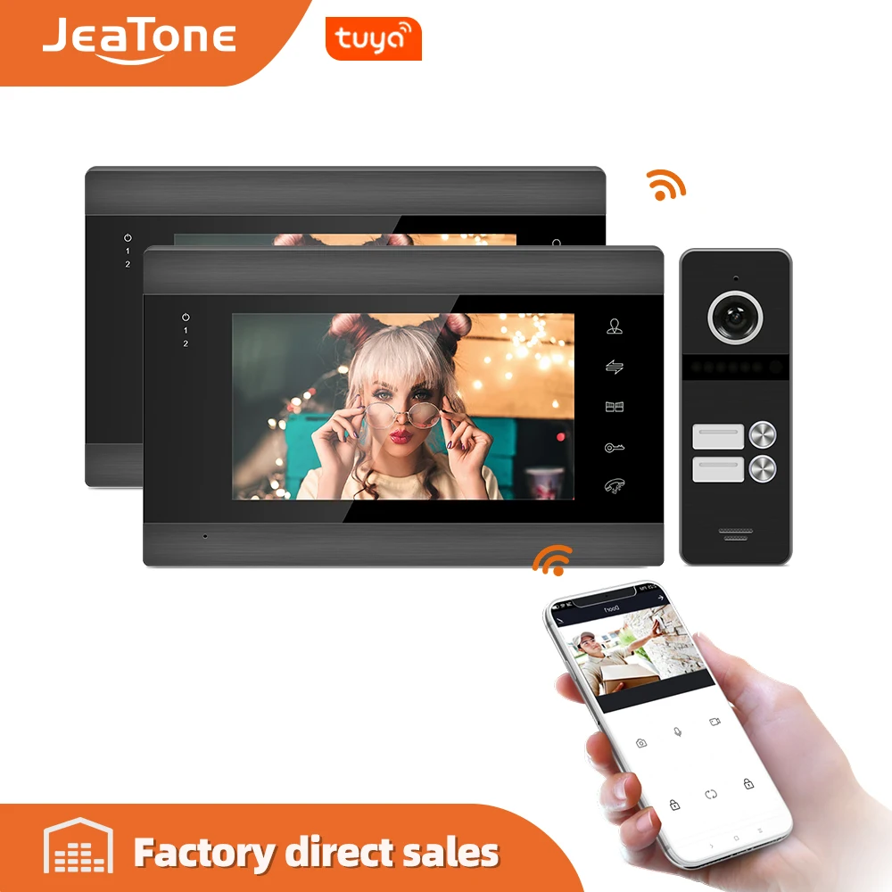 Jeatone 7'' Tuya Video Door Phone Home Security System Video Doorbell intercom cam, Multi-language, Support Remote APP Control
Jeatone 7'' Tuya Video Door Phone Home Security System Video Doorbell intercom cam, Multi-language, Support Remote APP Control