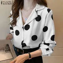 

ZANZEA Autumn Femme ELegant Casual Holiday Blusa Top Polka Dots Printed ONeck Party Chemise Women Long Sleeve Chic Street Blouse