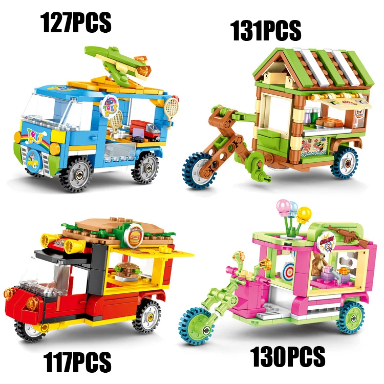 City mini street view itinerant vendor block figures Mobile Sushi Hamburger Wheels on Meals Shooting shop toyshop Tricycle toys
City mini street view itinerant vendor block figures Mobile Sushi Hamburger Wheels on Meals Shooting shop toyshop Tricycle toys