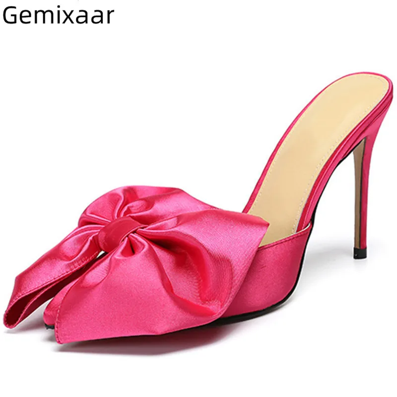 Summer Lovely Bow Knot Slippers Women Sweet Red Slim Shallow Party Slides Thin High Heel Comfy Large Size Woman Slippers 35-43
Summer Lovely Bow Knot Slippers Women Sweet Red Slim Shallow Party Slides Thin High Heel Comfy Large Size Woman Slippers 35-43
