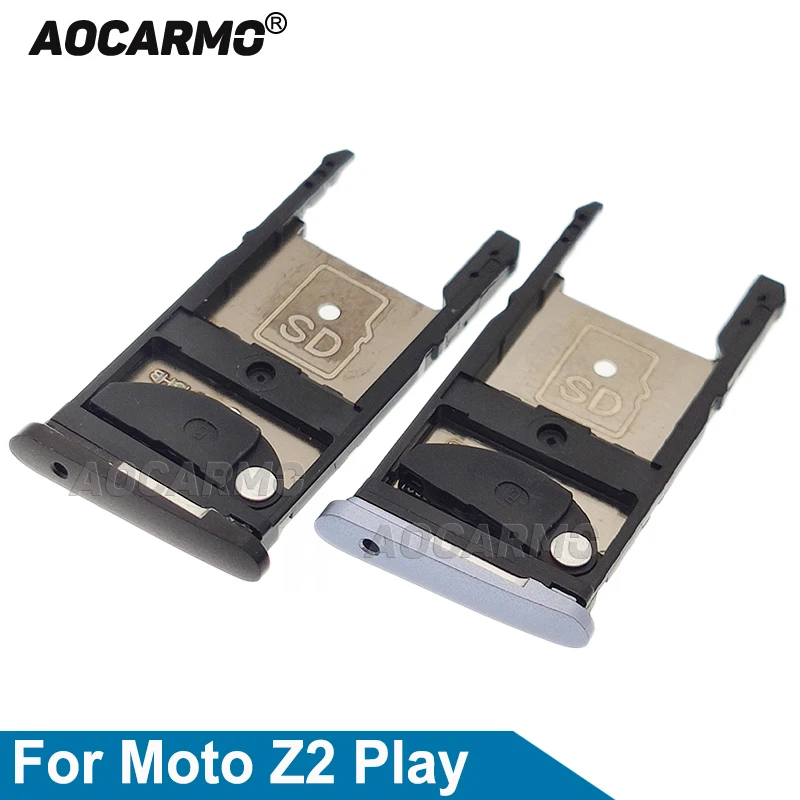 

Aocarmo Black / Blue Nano Sim Card Tray MicroSD Slot Holder For Motorola Moto Z2 Play Replacement Parts