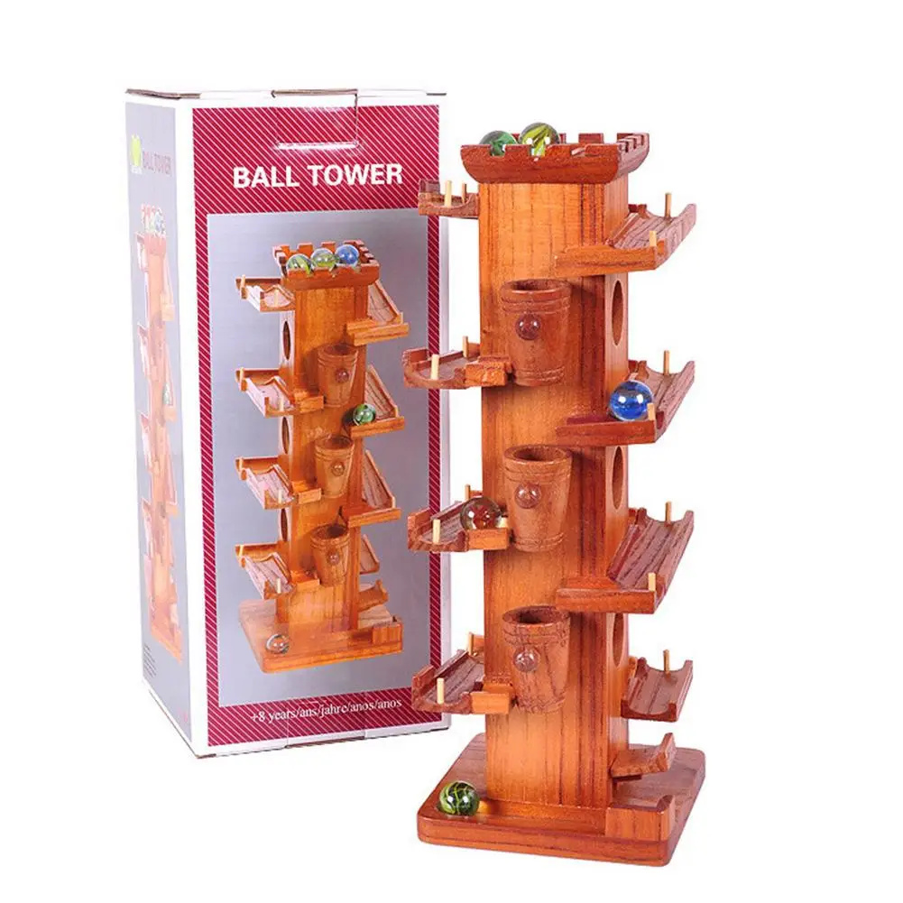Montessori Ball Run Tree Wooden Toys For Kids Assembly Building Blocks Multi-layer Petal Slide Track Labyrinth Leaf Tower | Игрушки и