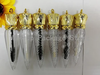 

5ML 5/10pcs Carrot Shaped Plastic Lipgloss Tube,Cosmetic Wand Mascara Tube with Gold Lid,Gold Crown Clear Liquid Lipstick Bottle