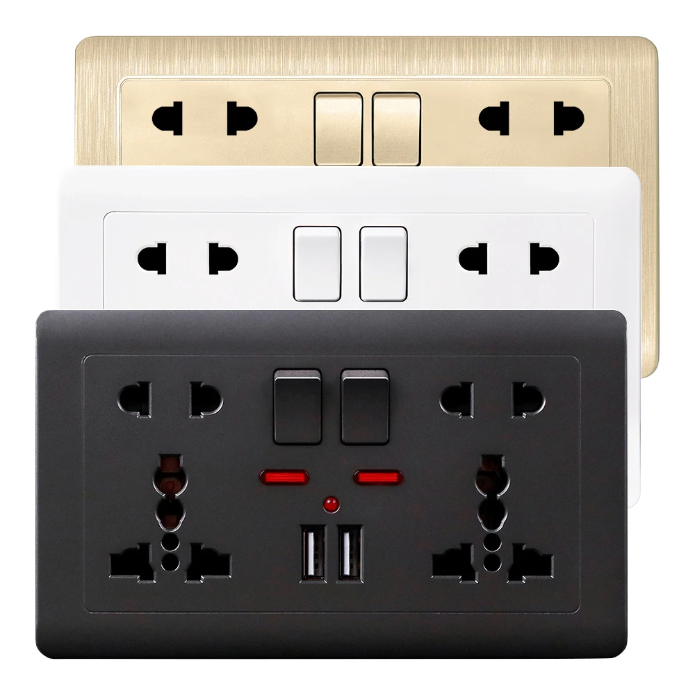 Wall Power Socket Double Universal 5 or 3 Hole Switched Outlet 2.1A Dual USB Charger Port LED Indicator Power Socket 146mm*86mm
Wall Power Socket Double Universal 5 or 3 Hole Switched Outlet 2.1A Dual USB Charger Port LED Indicator Power Socket 146mm*86mm