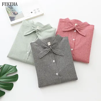 Plaid Shirt Women Tops And Blouses Cotton Bow Tie Collar Long Sleeve Casual Clothes Loose College Style Checked Girls Shirts
Plaid Shirt Women Tops And Blouses Cotton Bow Tie Collar Long Sleeve Casual Clothes Loose College Style Checked Girls Shirts