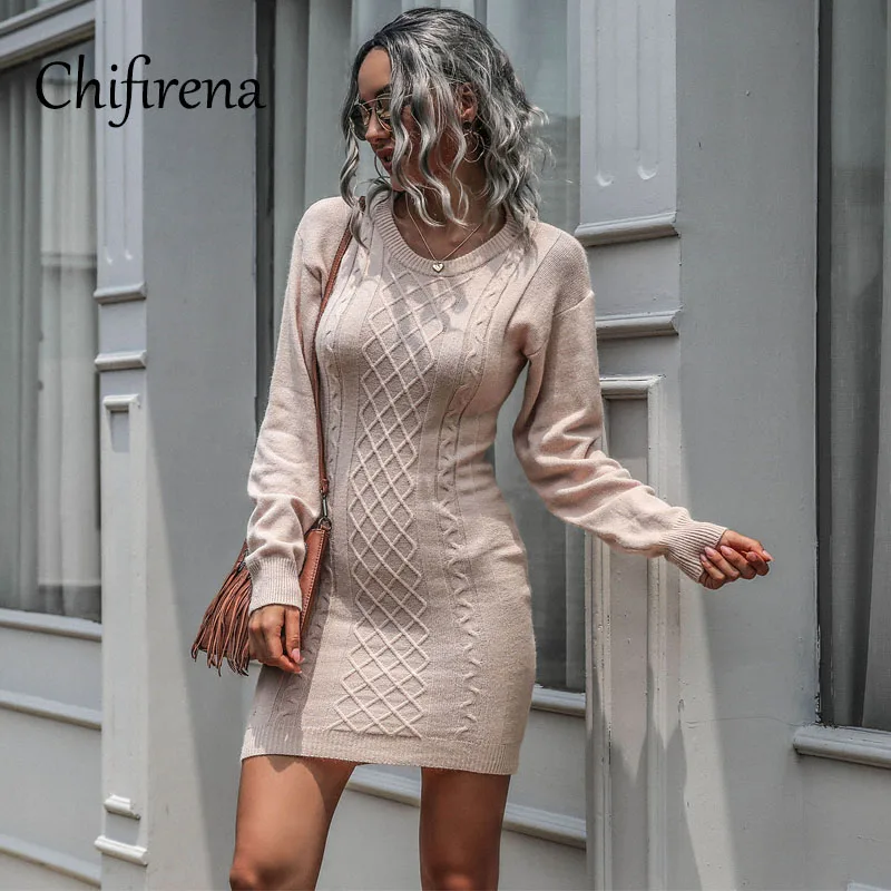 Chifirena 2020 Autumn Knitted Sweater Dress Women O Neck Mini Backless Dresses Woman Winter Warm Elegant Slim Vestidos Khaki 
Chifirena 2020 Autumn Knitted Sweater Dress Women O Neck Mini Backless Dresses Woman Winter Warm Elegant Slim Vestidos Khaki