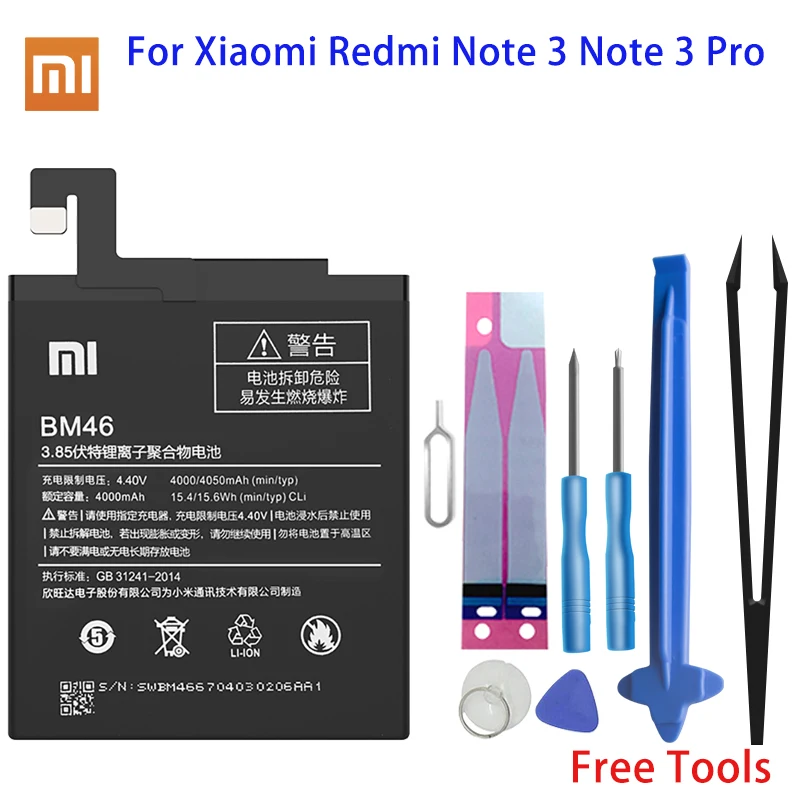Xiao Mi Original BM46 Battery Real 4000mAh For Xiaomi Redmi Note 3 / Note 3 Pro Replacement Phone Batteries Free Tools
Xiao Mi Original BM46 Battery Real 4000mAh For Xiaomi Redmi Note 3 / Note 3 Pro Replacement Phone Batteries Free Tools