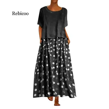 Women Vintage Dot Print Patchwork O-Neck Two Pieces Loose Maxi Dress fast shipping D4
Women Vintage Dot Print Patchwork O-Neck Two Pieces Loose Maxi Dress fast shipping D4