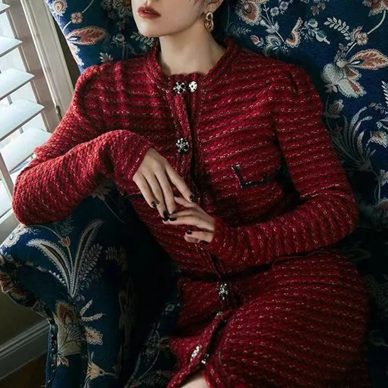and 2021 Autumn Winter New Trend Retro Rhinestone Buttons Look Thin Wild Knitted Cardigan Dress Women
and 2021 Autumn Winter New Trend Retro Rhinestone Buttons Look Thin Wild Knitted Cardigan Dress Women