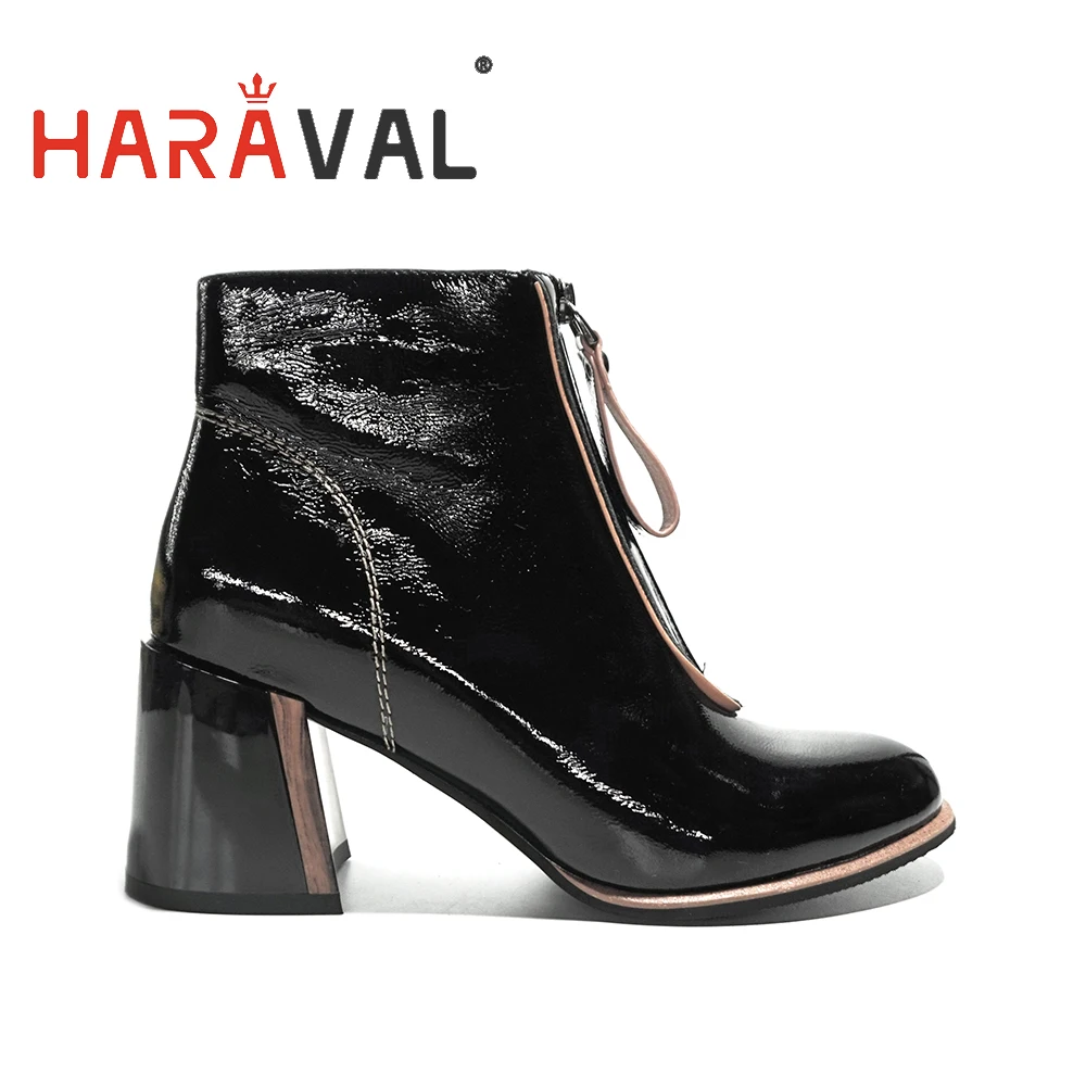 HARAVAL Ankle Boots Women Chelsea Autumn Winter Patent Leather Black Thick Heels Fashion high quality Boots Footwear Shoe E10 
HARAVAL Ankle Boots Women Chelsea Autumn Winter Patent Leather Black Thick Heels Fashion high quality Boots Footwear Shoe E10