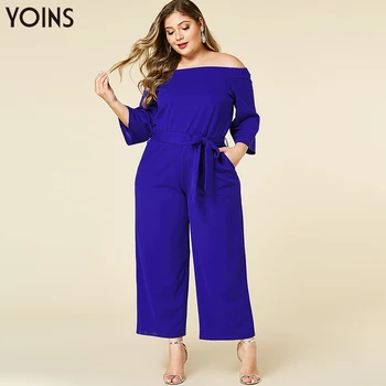 

YOINS Sexy Off Shoulder Belt Long Sleeves Jumpsuit 2020 Elegant Female Playsuits Bodysuits Casual Overalls Rompers Plus Size