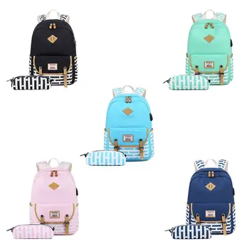 2pcs Canvas School Backpack with USB Charging Port Laptop Daypack Schoolbag Bookbag Pencil Case Set for Teenage Women Girls 
2pcs Canvas School Backpack with USB Charging Port Laptop Daypack Schoolbag Bookbag Pencil Case Set for Teenage Women Girls