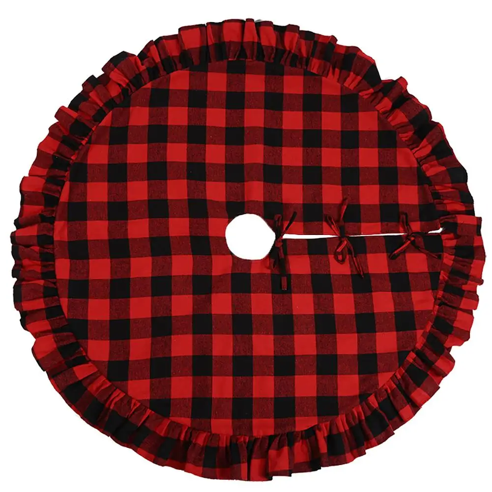 Christmas Tree Skirt Vintage Plaid Pattern Ruffle Edge Xmas Foot Cover Carpet New Year Decoration Holiday |