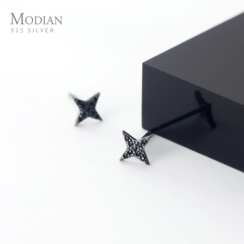 

Modian Authentic 925 Sterling SilverVintage Darts Stud Earrings for Women Black CZ Star Ear Studs Fashion Fine Jewelry Bijoux