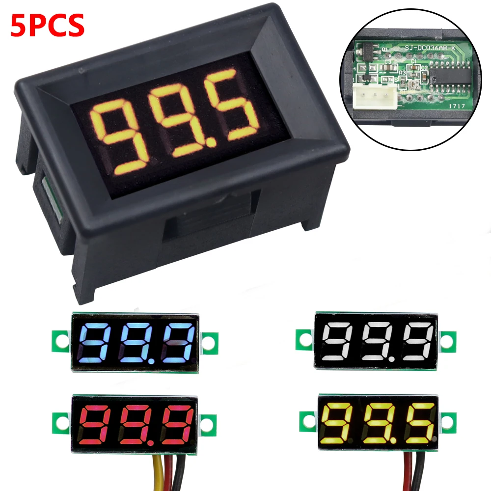 Цифровой вольтметр со светодиодной подсветкой, 3 провода, 0,36 дюйма, 2 провода, 0-100 в, 4-30 в, 5 шт. 
Цифровой вольтметр со светодиодной подсветкой, 3 провода, 0,36 дюйма, 2 провода, 0-100 в, 4-30 в, 5 шт.