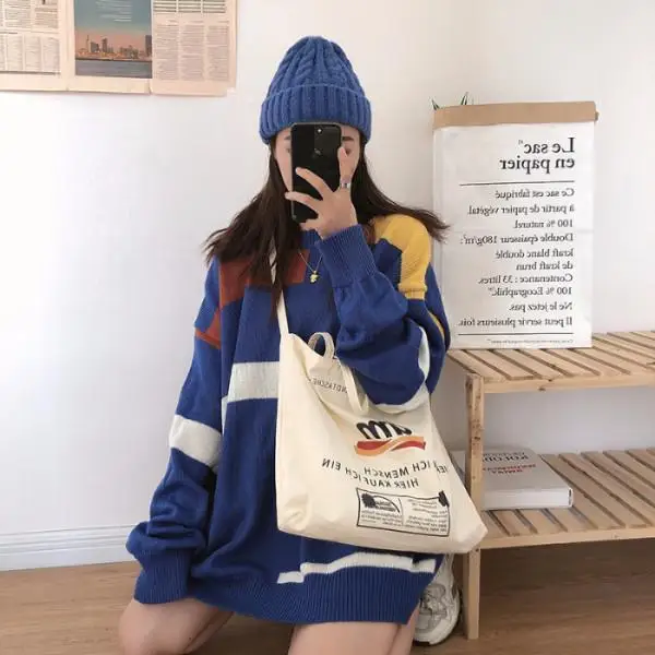 Sweater female 2020 new autumn and winter Korean ins color matching loose wear student lazy wind pullover sweater
Sweater female 2020 new autumn and winter Korean ins color matching loose wear student lazy wind pullover sweater