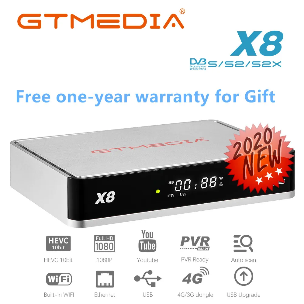 GTmedia X8 Satellite TV Receiver DVB-S/S2/S2X Built-in 2.4G WiFi update from V8 NOVA V9 Super V8X T2MI ACM VCM Europe Decoder
GTmedia X8 Satellite TV Receiver DVB-S/S2/S2X Built-in 2.4G WiFi update from V8 NOVA V9 Super V8X T2MI ACM VCM Europe Decoder