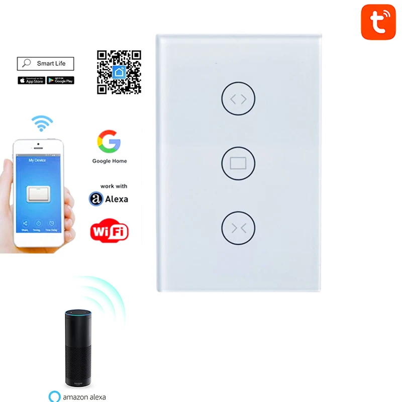 WIFI smart curtain touch switch APP wireless remote control supports Alexa and Google Assistant voice control US standard switch
WIFI smart curtain touch switch APP wireless remote control supports Alexa and Google Assistant voice control US standard switch