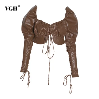 VGH PU Leather Bowknot Women's Shirt Square Collar Puff Sleeve Bandage Sexy Party Shirts Female Autumn Fashion New 2020
VGH PU Leather Bowknot Women's Shirt Square Collar Puff Sleeve Bandage Sexy Party Shirts Female Autumn Fashion New 2020