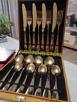 16Pcs Gold Cutlery Dinner Set Knives Forks Spoons Western Kitchen Dinnerware Stainless Steel Tableware Set Flatware Set
16Pcs Gold Cutlery Dinner Set Knives Forks Spoons Western Kitchen Dinnerware Stainless Steel Tableware Set Flatware Set