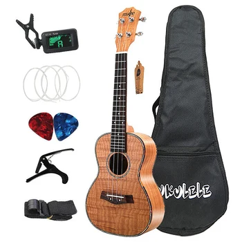 

New Concert Ukulele Set 23 Inch Tiger Weave Okoume Wood Acoustic Ukelele 4 Strings Hawaiian Guitar Music Instrument