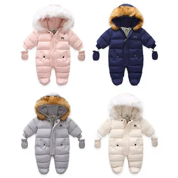 

Winter Newborn baby Cotton-Padded Romper Baby Plus Velvet Fur Collar Warm Jumpsuit Toddler Infants Boys Girls Snowsuit
