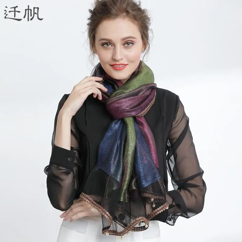 Women Joker Spring and Autumn European Root Yarn Mulberry Silk Gradual Change Embroidered Pearl Shawl Scarf Autumn Style Fashion
Women Joker Spring and Autumn European Root Yarn Mulberry Silk Gradual Change Embroidered Pearl Shawl Scarf Autumn Style Fashion