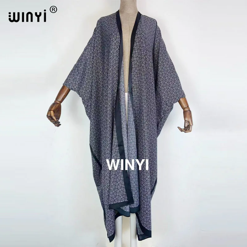 

WINYI 2022 Bohemian Printed Summer Beach Wear Clothing Long Kimono Tunic cover ups for swimwear women Tops Self Belted Wrap Coat