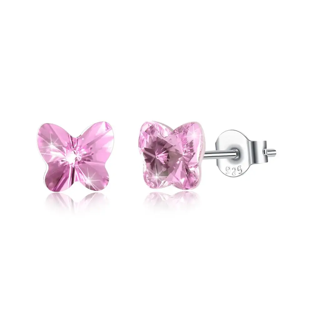 

LEKANI Earrings Crystals From Swarovski 925 Sterling Silver Studs 7 Colors Butterfly Shape for Women Girls Fine Jewelry