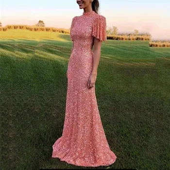 2020 Evening Dresses Women Lurex Backless Sexy Short Sleeve Elegant Long Partywear Pink Sweet Evening Party Dress Female 
2020 Evening Dresses Women Lurex Backless Sexy Short Sleeve Elegant Long Partywear Pink Sweet Evening Party Dress Female