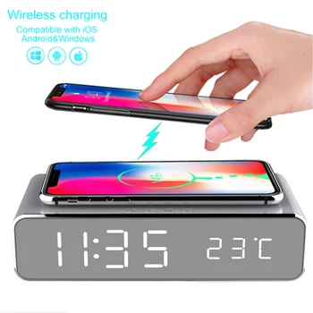 LED Alarm Clock Time Temperature Display Wireless Charger Charging Pad Dock, Qi-Certified for Phone
LED Alarm Clock Time Temperature Display Wireless Charger Charging Pad Dock, Qi-Certified for Phone