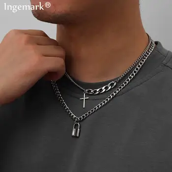 Punk Boho Cross Long Chain Necklace Women Collar Multilayer Lover Lock Silver Color Stainless Steel Chain Necklaces Goth Jewelry 
Punk Boho Cross Long Chain Necklace Women Collar Multilayer Lover Lock Silver Color Stainless Steel Chain Necklaces Goth Jewelry