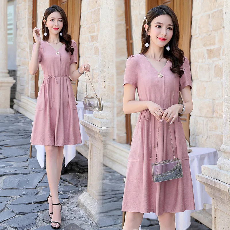 2019 New Style Summer Wear Short Sleeve V-neck Commuting Korean-style Fairy Mid-length Dress 6011
2019 New Style Summer Wear Short Sleeve V-neck Commuting Korean-style Fairy Mid-length Dress 6011