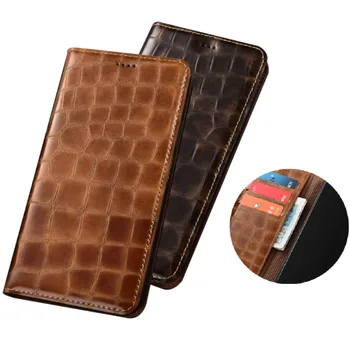 

Crocodile grain genuine leather magnetic phone case card pocket for Xiaomi POCOphone F1/Xiaomi POCO F2 Pro phone cover stand
