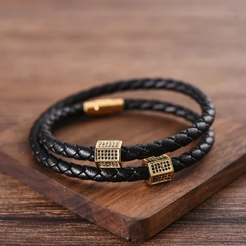Custom Punk Tennis Black Golden Bracelet Stainless Steel Leather Charms Beaded Silver Fashion Braclets Magnet Safety Clasp
Custom Punk Tennis Black Golden Bracelet Stainless Steel Leather Charms Beaded Silver Fashion Braclets Magnet Safety Clasp