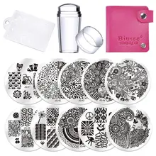 10 шт. штамповки для ногтей пластины для ногтей трафареты для ногтей 1 шт. розовый красный шаблон чехол прозрачный скребок для штампов набор д...(China)