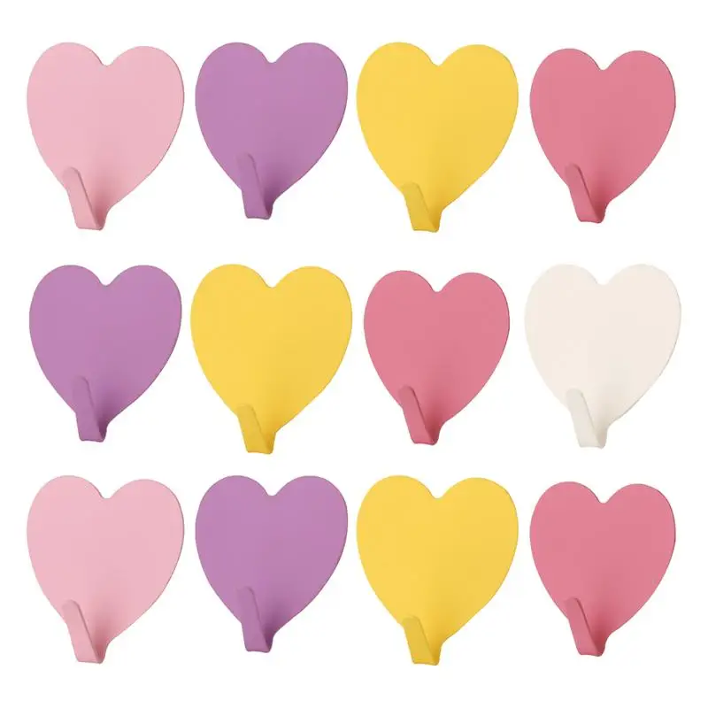 

12 Pcs Iron Wall Mounted Heavy Duty Clothes Hangers Heart Shaped Adhesive Hangers Coat Heavy Duty Clothes Hanger Traceless