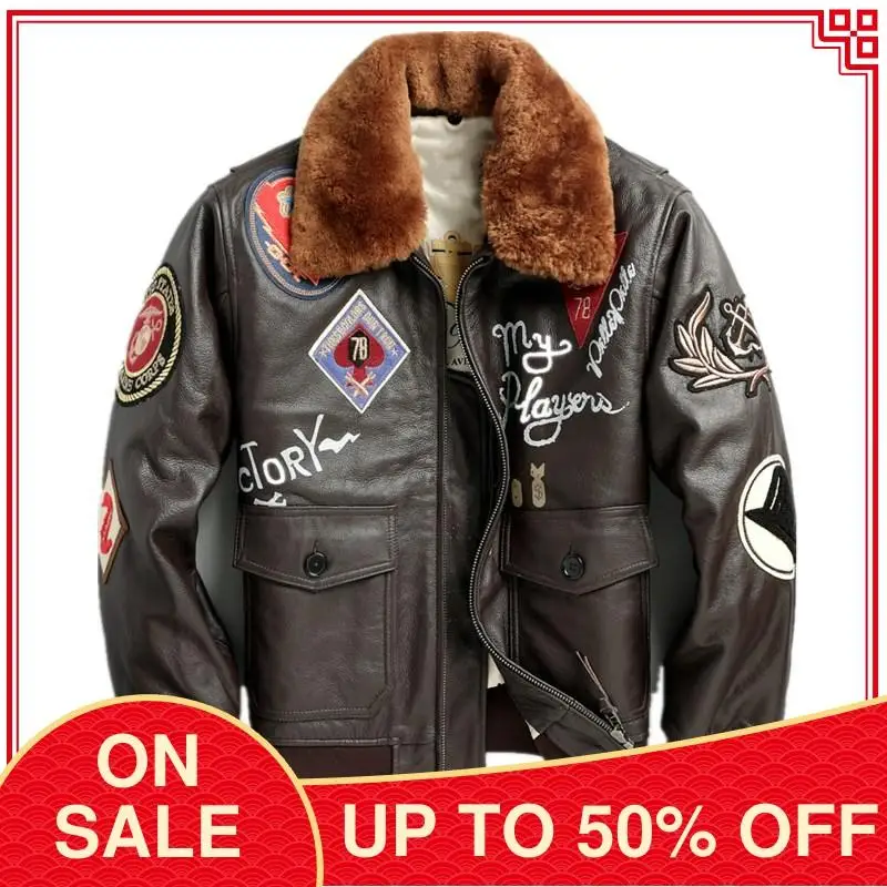 2020 Brown Military Style Genuine Pilot Leather Jacket Men Plus Size 3XL Real Cowhide Autumn Slim Fit Aviation Leather Coat
2020 Brown Military Style Genuine Pilot Leather Jacket Men Plus Size 3XL Real Cowhide Autumn Slim Fit Aviation Leather Coat