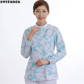 Svitania Women Blue Maple Leaf Pattern Stand Collar Nurse Uniform Nurse's Long Sleeve Winter Clothing
Svitania Women Blue Maple Leaf Pattern Stand Collar Nurse Uniform Nurse's Long Sleeve Winter Clothing