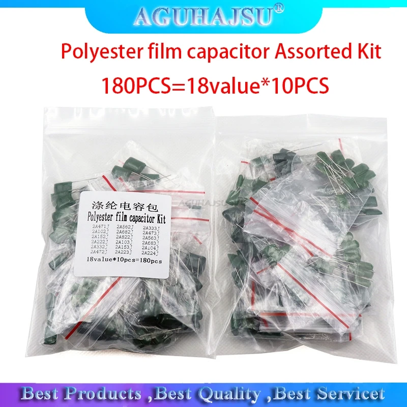 180PCS=18value*10PCS Polyester film capacitor Assorted Kit contains 2A104J 2A332J 2A472J 2A103J 2A333J 2A473J 2A563J 2A223J
180PCS=18value*10PCS Polyester film capacitor Assorted Kit contains 2A104J 2A332J 2A472J 2A103J 2A333J 2A473J 2A563J 2A223J