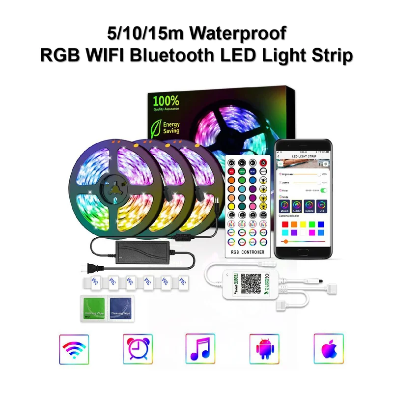 WiFi RGB LED Strip Light Indoor Outdoor Waterproof 5050 SMD 12V String Flexible Ribbon WiFi Contoller Adapter Plug 5/10/15m
WiFi RGB LED Strip Light Indoor Outdoor Waterproof 5050 SMD 12V String Flexible Ribbon WiFi Contoller Adapter Plug 5/10/15m