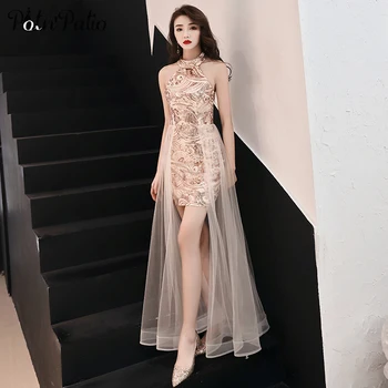 Sexy Short Prom Dresses 2019 Halter Sleeveless Champagne Sequin Birthday Party Dresses Plus Size 
Sexy Short Prom Dresses 2019 Halter Sleeveless Champagne Sequin Birthday Party Dresses Plus Size