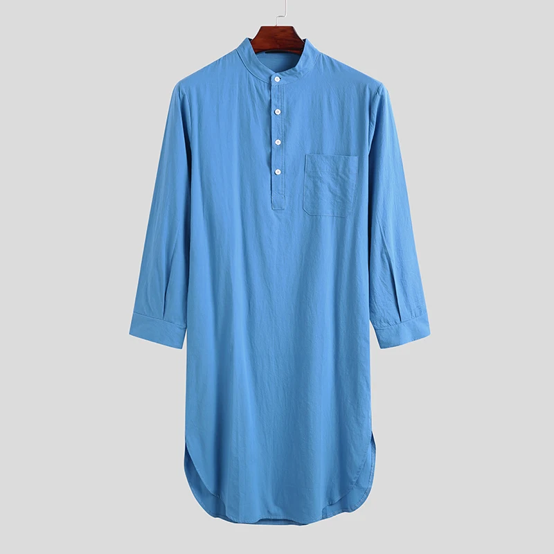 2020 Men's Sleep Robes Solid Color Cotton Long Sleeve Comfort O Neck Leisure Nightgown Mens Bathrobes Homewear Plus Size INCERUN 2020 Men's Sleep Robes Solid Color Cotton Long Sleeve Comfort O Neck Leisure Nightgown Mens Bathrobes Homewear Plus Size INCERUN