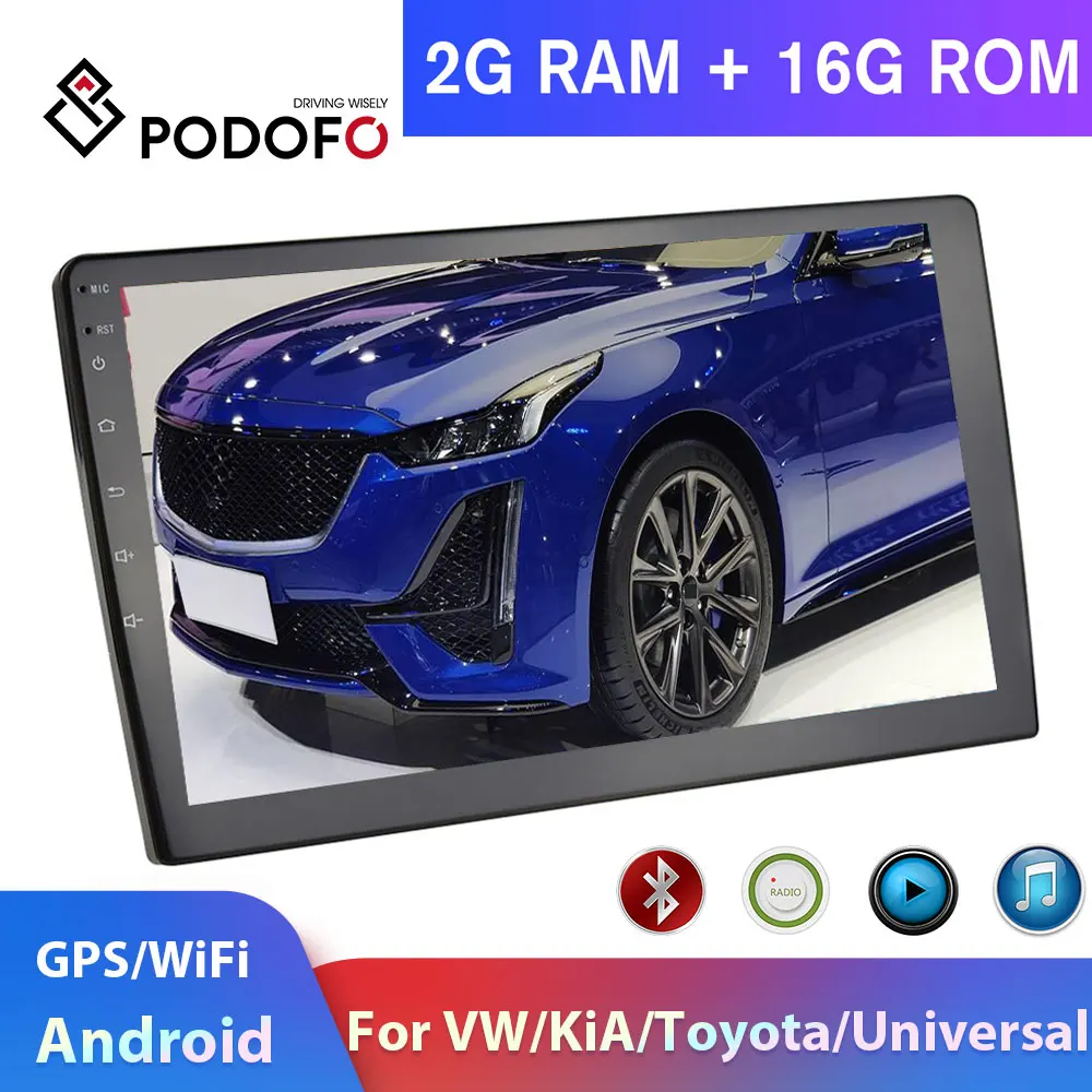 Podofo 2din Автомагнитола Android автомобильный мультимедийный плеер 2 + 16G gps DIN