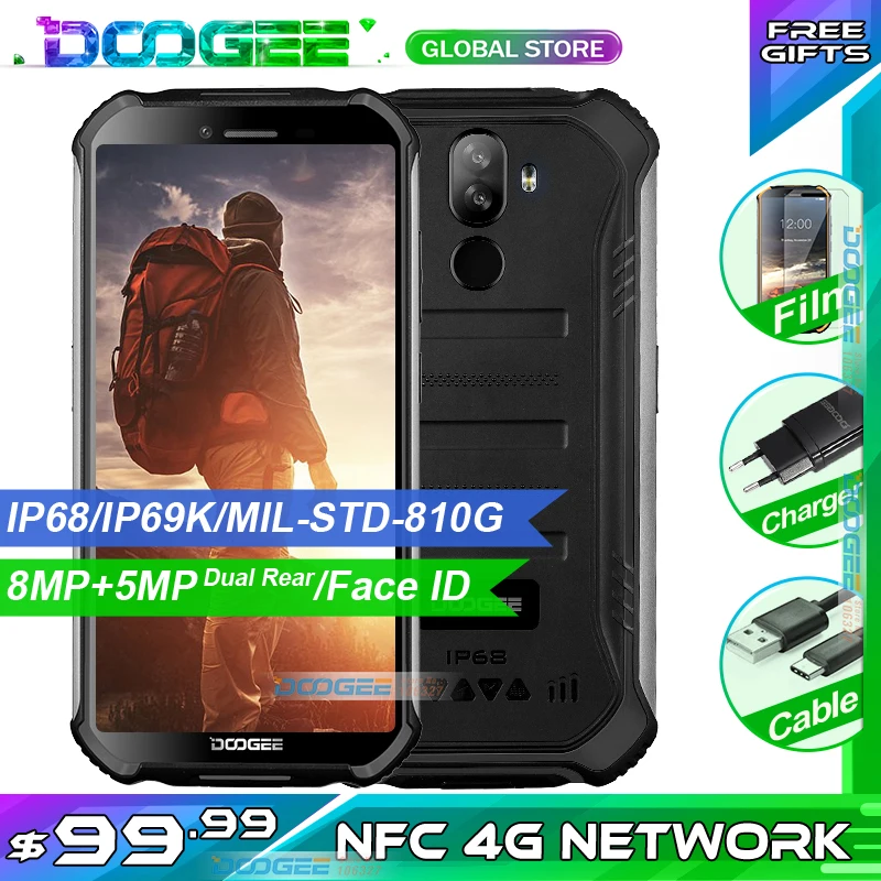 Смартфон DOOGEE S40 3 + 32 ГБ 5 дюйма HD 4G водонепроницаемый IP68 4650 мАч 8 Мп MT6739 Android 9 0