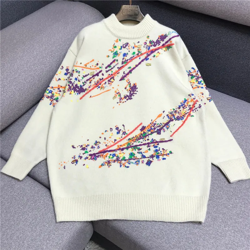 Luxury Designer Brand Knitted Pullovers for Women Vintage O Neck Dazzle Colour Graffiti Embroidery Loose Wool Knitted Sweater
Luxury Designer Brand Knitted Pullovers for Women Vintage O Neck Dazzle Colour Graffiti Embroidery Loose Wool Knitted Sweater