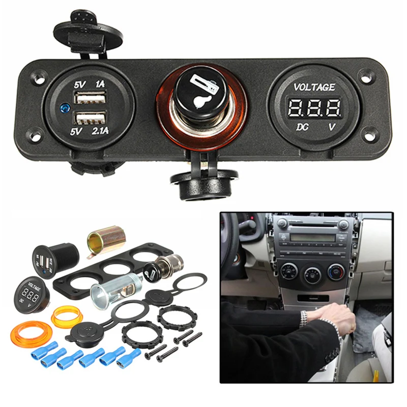 12V 2.1A Black Dual USB Car Vehicle GPS Moblie Phone Adapter Charger IP65 Waterproof Digital Voltmeter Cigarette Lighter Sockets
12V 2.1A Black Dual USB Car Vehicle GPS Moblie Phone Adapter Charger IP65 Waterproof Digital Voltmeter Cigarette Lighter Sockets