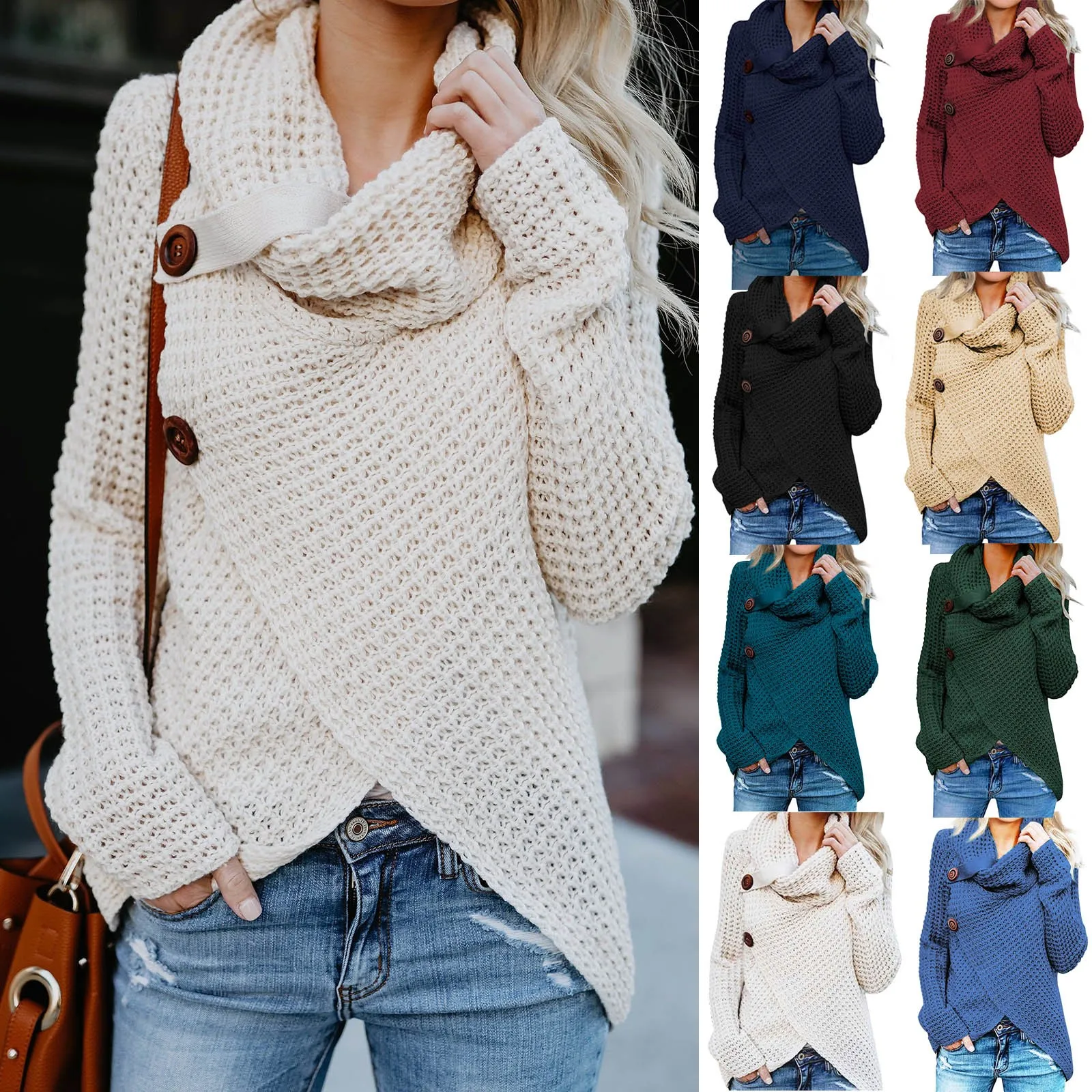 2020 Women White Turtleneck Sweater Solid Button Fashion Long Sleeve Knitted Blouse Ladies Pullover Irregular Sweater Casual Top
2020 Women White Turtleneck Sweater Solid Button Fashion Long Sleeve Knitted Blouse Ladies Pullover Irregular Sweater Casual Top